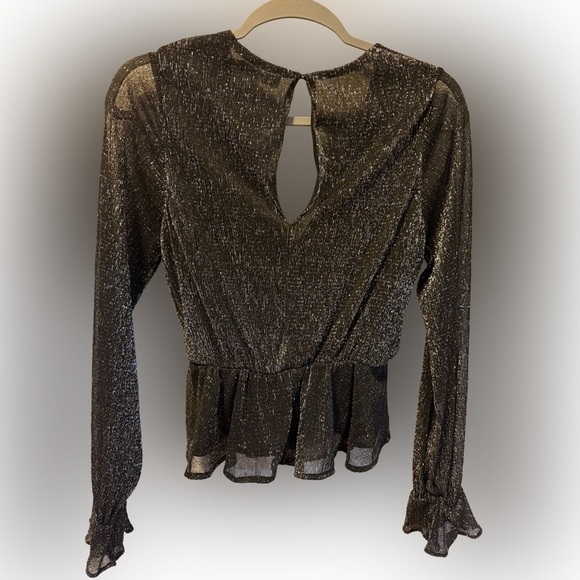 Lush Metallic Black Front Tie Top, Size S - Picture 4 of 6